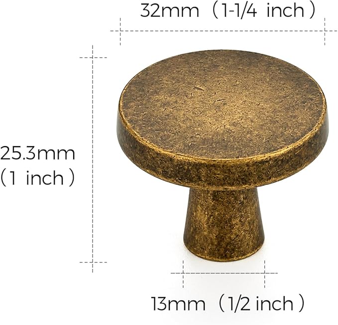 Ravinte 25 Pack Drawer Pulls 1-1/4 Inch Kitchen Cabinet Knobs Solid Round Dresser Drawer Knobs Antique Brass Dresser Knobs Drawer Knobs Simple Cabinet Hardware for Cupboard Drawer Pulls