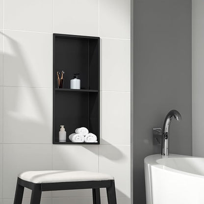 SaniteModar Shower Niche, Stainless Steel Shower Niche 12" X 24" No Tile Needed, Recessed Niche Shower for Bathroom Storage, Matte Black Double (Matte Black, 12x24,Double)