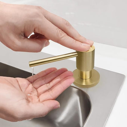 Deck Mounted Brass Kitchen Sink Soap Dispenser or Lotion Dispenser with 17OZ Above The Sink Refillable Bottle(Brushed Gold)