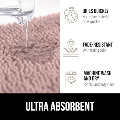 GORILLA GRIP Bath Rug Mat 60x24, Soft Absorbent Chenille, Quick Dry Microfiber Mats, Rubber Backing Washable Shower Floor Rugs, Bathmat Runner, US Designed Bathroom Home Decor Accessories Dusty Rose