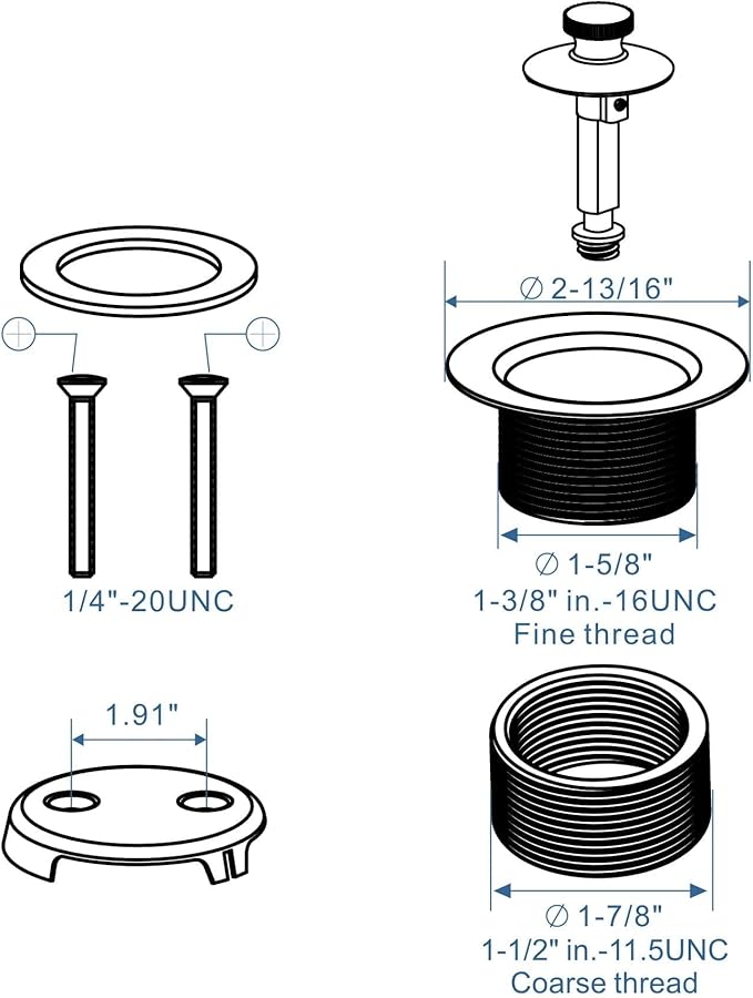 Black tub Drain Lift &Turn Tub Trim Set with Two-Hole Overflow Faceplate Conversion Kit Assembly, Hidrop Bathtub Drain Replacement Trim Kit and Universal Fine/Coarse Thread, Matte Black