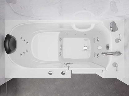 ANZZI Walk-In Bathtub Whirlpool 26" x 53" Acrylic White Right Drain 15 Jets Quick-Fill Faucet Fast Drain ADA Seat Grab Bar Inline Heater Ergonomic Headrest Chrome Trim | AMZ2653RWH-CP