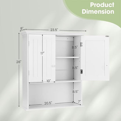 Safeplus 28" H x 23.5" W Wall Mount Medicine Cabinets with Adjustable Shelf and 2-Door for Bathroom Laundry Living Room
