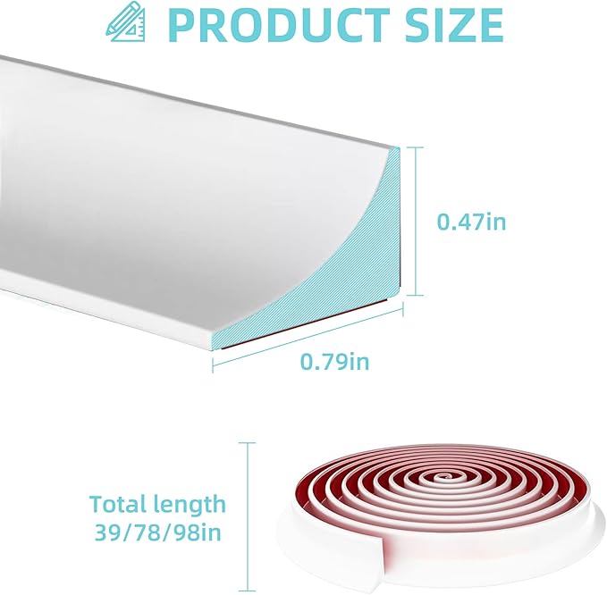 Shower Threshold Water Dam,Walk in Shower Water Guard, Shower Dam Water Barrier Bathroom Sink Splash for Dry And Wet Separation Caulk Seal Strip Edge Trim (78Inch, White)