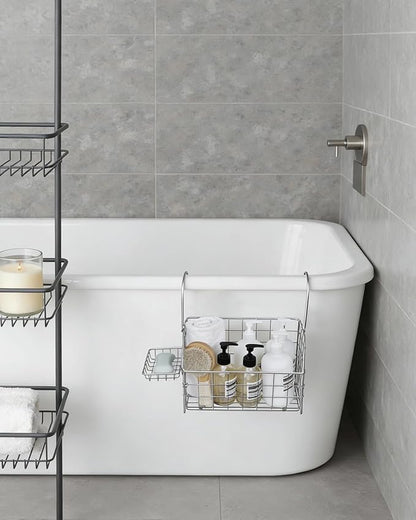 Large Rustproof Shower Caddy Hanging, 304 Stainless Steel Hanging Shower Organizer Basket for Bathroom & Bathtub, Over the Rod Shower Rack for Shampoo, Conditioner, Soap & Bath Accessories(Silver)