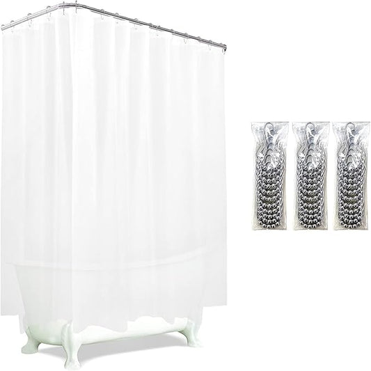 Clawfoot Tub Shower Curtain 180x60 Inch Frosted Liner All Warp Around Extra Wide 36 Metal Hooks Heavy Duty Vinyl Bath Curtain for Clawfoot Stand Up Tub Bathroom PEVA Waterproof Liner