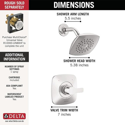 Delta Modern 14 Series Shower Faucet Set, Chrome Shower Head and Handle Set, Valve Trim Kit, Chrome T142339-PP (Valve Not Included)