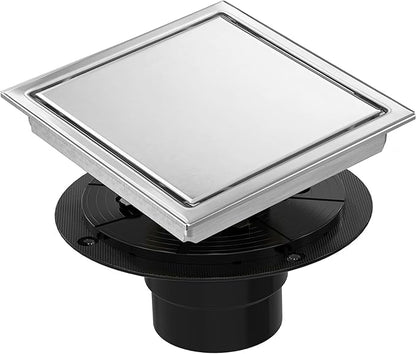 6 Inch Square Shower Floor Drain, Shower Drain Kit with Flange and 2 in 1 Tile-Insert Cover, Square Shower Drain, SUS 304 Stainless Steel Floor Drain,Silver