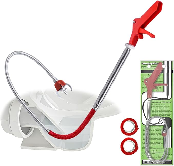 50 Inch Toilet Snake Drain Auger Cleaner Tool, Upgraded Grabber Unclogger Tool, Toilet Auger Grabber, Stainless Steel Telescoping Rod for Pick/Grab Objects Clogged in Toilet Pipes/Drain