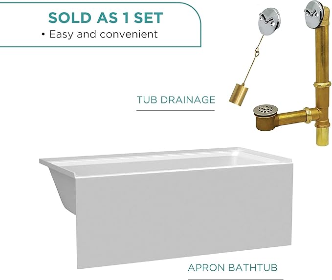 Fine Fixtures Acrylic, Fiberglass Alcove Soaking Bathtub with Integral Apron Front - Drain Included (72" x 32", Left Hand, White)