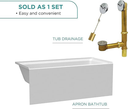 Fine Fixtures Acrylic, Fiberglass Alcove Soaking Bathtub with Integral Apron Front - Drain Included (72" x 32", Left Hand, White)