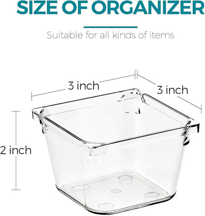 8 Pack Drawer Organizer - 3" X 3" Clear Acrylic Storage Bins with Non-Slip Pads, Versatile Desk Tray for Makeup, Jewelry, Kitchen, Bathroom, and Office Organization