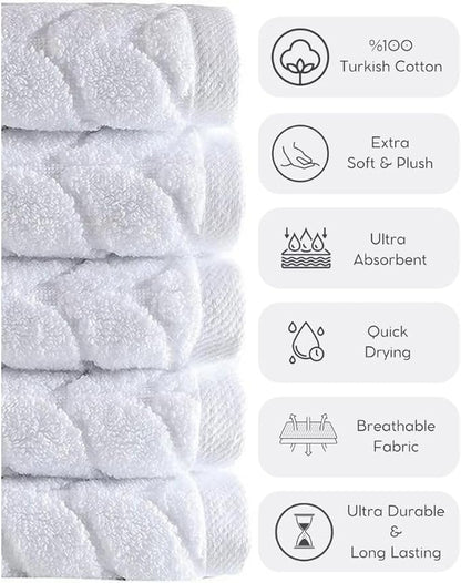 BAGNO MILANO Turkish Bath Towels, Soft Plush Jacquard Luxury Bath Towels, Quick Dry Towel Set (White, 2 pcs Bath Towel Set)