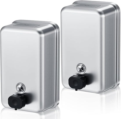 Maxdot 2 Pcs 37 oz/1100 ml Commercial Stainless Steel Soap Dispenser Wall Mount with Corrosion Proof Lining and Manual Anti Leak Pump for Home Bathroom Accessories Kitchen(Silver)