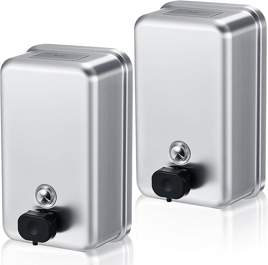 Maxdot 2 Pcs 37 oz/1100 ml Commercial Stainless Steel Soap Dispenser Wall Mount with Corrosion Proof Lining and Manual Anti Leak Pump for Home Bathroom Accessories Kitchen(Silver)