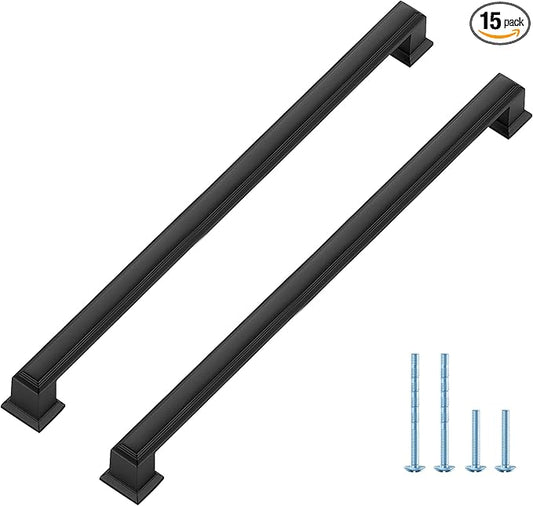Ravinte Hardware 15 Pack Matte Black Cabinet Pulls, 10 Inch (256mm) Hole Center Zinc Alloy Drawer Handles for Kitchen Cabinets, Cupboards, Dressers, Square Solid Metal Hardware