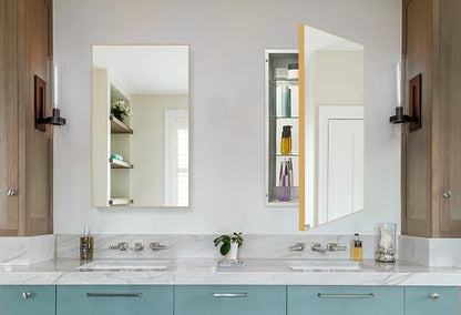 16x26 Inch Farmhouse Black Aluminum Medicine Cabinet with Mirror - Recessed/Surface Mount Rust-Resistant Framed Bathroom Storage Cabinet for Bathroom, Toilet & Kitchen
