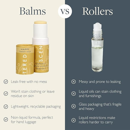 Scentered Aromatherapy Balm Stick - Happy - Mood Boost Roll On Essential Oils Blend for Positive Thinking - Grapefruit, Cedarwood, Lemon Myrtle Essential Oil - Self-Care Stocking Stuffers for Women