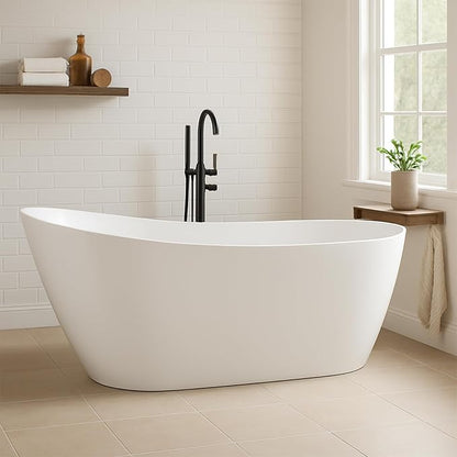 67 in Acrylic Freestanding Bathtub, Contemporary Stand Alone Tub,Glossy White Soaking Tub, with Chrome Overflow and Drain, CUPC Certified
