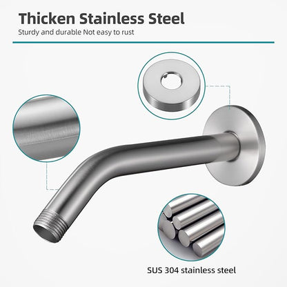 Cobbe Shower Arm with Flange and Teflon Tape, 10-Inches Wall Mounted Shower Pipe Arm 304 Stainless Steel Extension for Fixed Shower Head, Brushed Nickel
