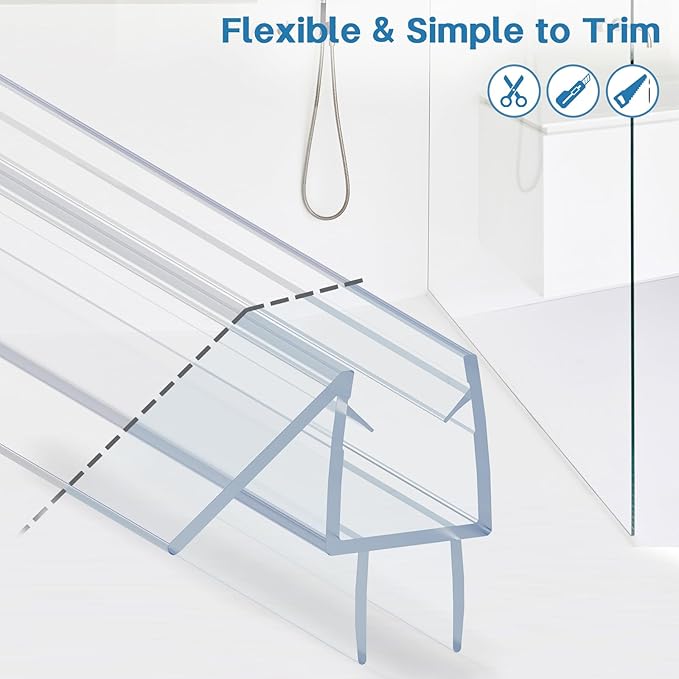 Shower Door Bottom Seal Strip, 2PCS Seal Strip, Ultra Clear PVC, 39" Length, Fits 10mm Thick Glass, Prevents Leaks, Easy Installation, No Adhesive Required (Ultra Clear, 39in for 3/8"(10mm) Door)