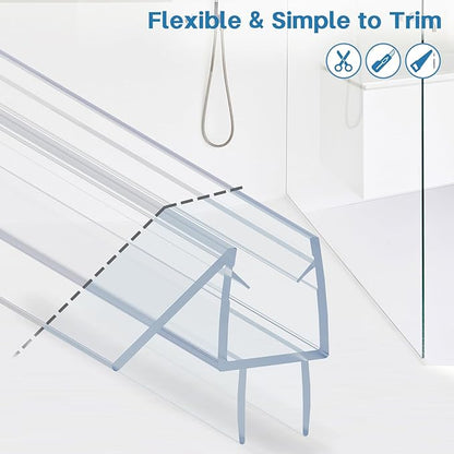 Shower Door Bottom Seal Strip, 2PCS Seal Strip, Ultra Clear PVC, 39" Length, Fits 10mm Thick Glass, Prevents Leaks, Easy Installation, No Adhesive Required (Ultra Clear, 39in for 3/8"(10mm) Door)