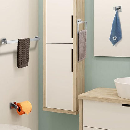 Brushed 4-Piece Bathroom Hardware Set Premium Stainless Steel Bath Towel Bar Sets Wall Mounted Square Bathroom Accessories Kit, 23.6 Inch Brushed Nickel