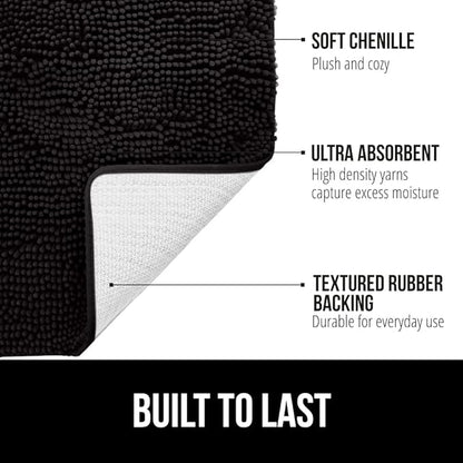 GORILLA GRIP Bath Rug Mat 42x24, Thick Soft Absorbent Chenille, Quick Dry Microfiber Mats, Rubber Backing Washable Shower Floor Rugs, Bathmat Runner, US Designed Bathroom Home Decor Accessories Black