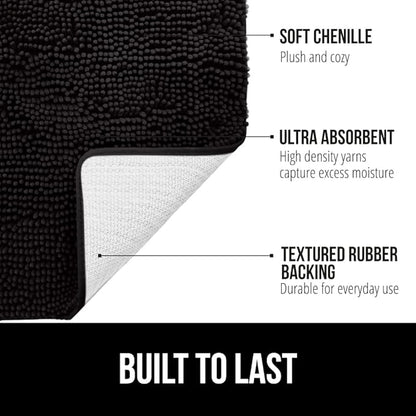 GORILLA GRIP Bath Rug Mat 70x24, Thick Soft Absorbent Chenille, Quick Dry Microfiber Mats, Rubber Backing Washable Shower Floor Rugs, Bathmat Runner, US Designed Bathroom Home Decor Accessories Black