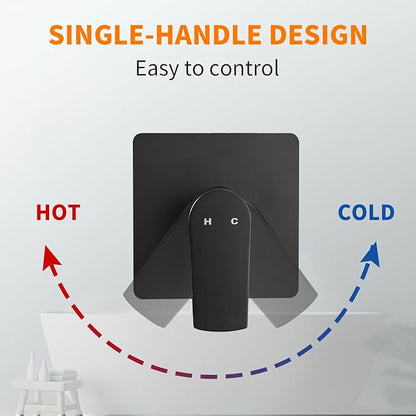 Black Shower Faucet Single Function Trim Kit with Rough-in Valve Set Bath Rainfall Shower System 8inch Square Stainless Steel Metal Shower Head