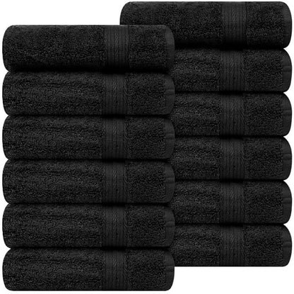 Ample Decor Hand Towel 18 X 28 Inch Pack of 12 600 GSM 100% Cotton, Soft Absorbent Thick Durable Premium Quality, for Hotel, Bathroom, Spa, Daily Use, Gym - Machine Washable - Black