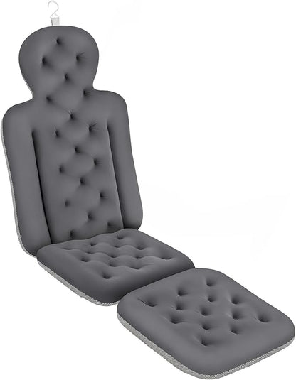 Bath Cushion, Full Body Bathtub Pillow with 160 Suction Cups, Bath Mat for Head and Neck Support, with Laundry Bag (Dark Gray, 56.2" x 16.2")