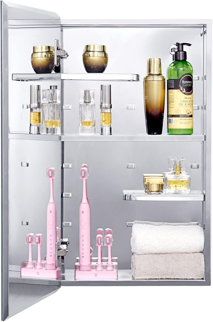 Fundin Bathroom Wall Cabinet with Half Cut Shelves,14.8 x 25.6 Stainless Steel Storage Cabinet, Bathroom/Living Room Medicine Cabinet