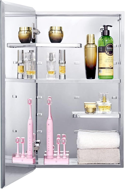 Fundin Bathroom Wall Cabinet with Half Cut Shelves,14.8 x 25.6 Stainless Steel Storage Cabinet, Bathroom/Living Room Medicine Cabinet
