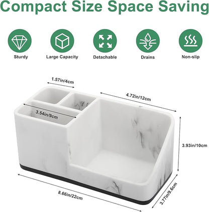 Marble Bathroom Counter Organizer, Kids Electric Toothbrush and Toothpaste Holders for Bathroom Organizers and Storage (Marble)