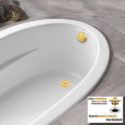 Artiwell Bath Tub Drain Trim Set Conversion Kit Assembly, with Easy Installation Lift and Turn Twist Bathdrain Stopper and Two Holes Tub Drain Overflow Faceplate, Fit Most Bath Drains, Brushed Gold