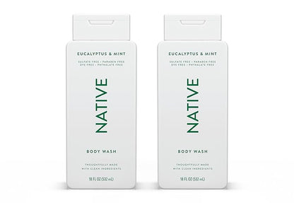 Native Body Wash Contains Naturally Derived Ingredients | For Women & Men, Sulfate, Paraben, & Dye Free Leaving Skin Soft and Hydrated | Eucalyptus & Mint 18 oz - 2 Pk