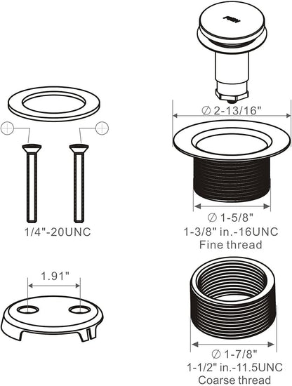 Tip Toe Bathtub Tub Drain Conversion Kit Assembly, Wellup Tub Drain Trim Kit with Two Hole Overflow Faceplate, Brushed Nickel