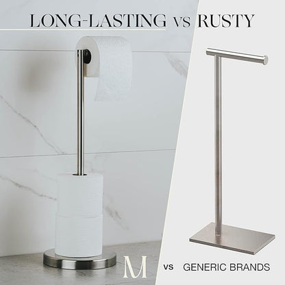 Marmolux Acc - Free Standing Toilet Paper Holder Stand Brushed Steel Finish 1pc - Storage for 4 Rolls of Toilet Tissue SUS 304 Stainless Steel Bathroom - Toilet Holder