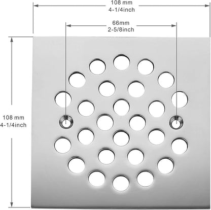 Square 4-1/4-inch Screw-in Shower Floor Drain Grate Strainer (Chrome)