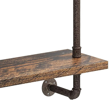 Helsin 3 Tier Industrial Pipe Shelf Rustic Wood Floating Shelves,Wall Display Bookshelf,Storage Rack Sundries Holder for Kitchen Office Bathroom Organization and Home Decor (32inch)