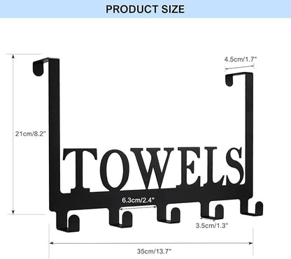 Over The Door Hooks, Towel Rack for Bathroom Towel Holder for Hanging Heavy Duty,Towel Hanger with 5 Hooks for Bedroom Bathroom Kitchen, Black