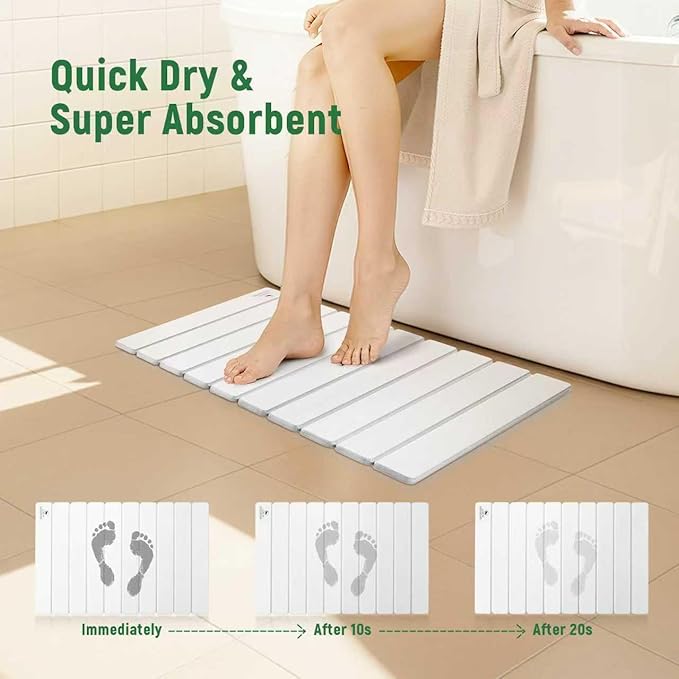 Stone Bath Mat for Water Absorption, Foldable Diatomite Stone Mat, Non-Slip & Quick-Drying White Square Bath Mat with Modern Minimalist Style, Easy to Clean, for Bathroom/Kitchen/Hallway