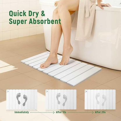 Stone Bath Mat for Water Absorption, Foldable Diatomite Stone Mat, Non-Slip & Quick-Drying White Square Bath Mat with Modern Minimalist Style, Easy to Clean, for Bathroom/Kitchen/Hallway