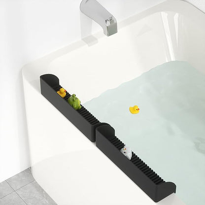 Bathtub Splash Guard for Tub - Silicone Tub Water Splash Guard with 4 Suction Cups, Bath Toy Tray Holder, Tub Shelf for Kids, Bathroom Accessories for Children, Toddler & Baby Bath, 1Pack, Black