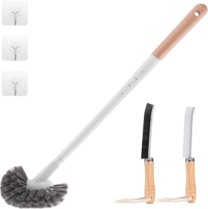 Curved Toilet Bowl Brush and Crevice Cleaning Brushes Set, Bathroom Cleaning Scrub Brush with Long Handle, Toilet Scrubber Brush with Small Gap Brushes Kit for Household Deep Cleaning (3 PCS)