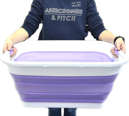 SAMMART Set of 2-41L(10.8 gallon) Collapsible Plastic Laundry Basket-Pop Up Storage Container-Portable Washing Tub-Space Saving Hamper,Water capacity:32L(8.4 gallon) (2 rectangular, Lt. Purple)
