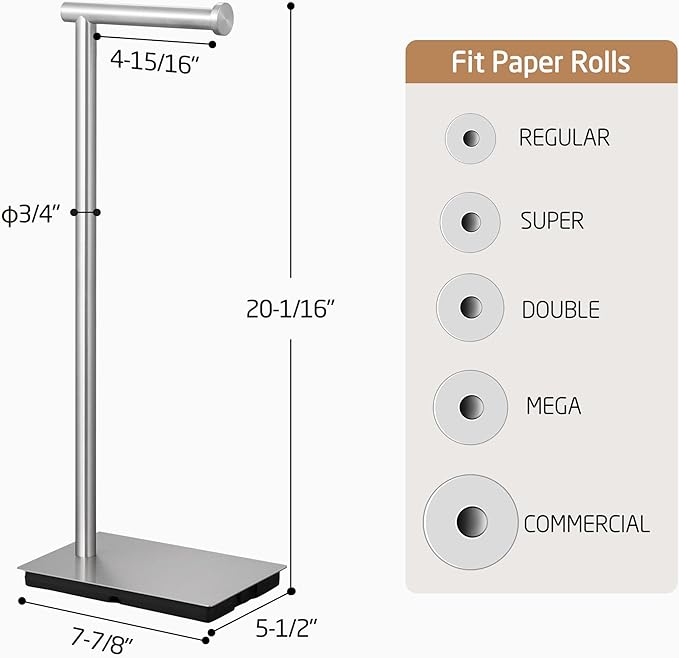 KES Freestanding Toilet Paper Holder Stand Bathroom Toilet Paper Storage Stainless Steel Brushed Steel, BPH286S1A-2
