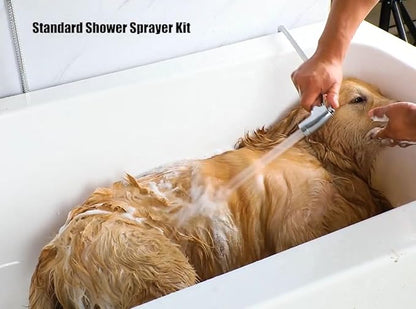 Pet Bathing Dog Shower Attachment Kit - Dog Washing Sprayer Set with Handheld Sprayer ，Water Hose, Shower Arm Diverter & No - Drill Adhesive Holder