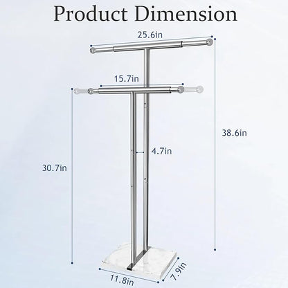 Kayfia 40" Standing Towel Rack with Weighted Marble Base, Width Adjustable & Taller Bathroom Towel Rack Stand, 2-Tier Towel Racks for Bathroom, Multiple Spaces Stainless Steel Brushed Finish